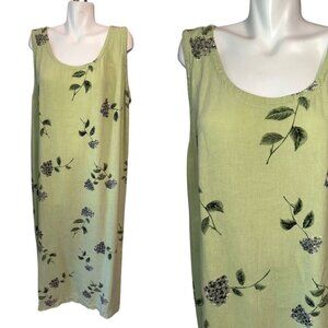 Vtg Y2k Green Hydrangea Floral Dress Sleeveless Tank Maxi Womens Size 3X Linen